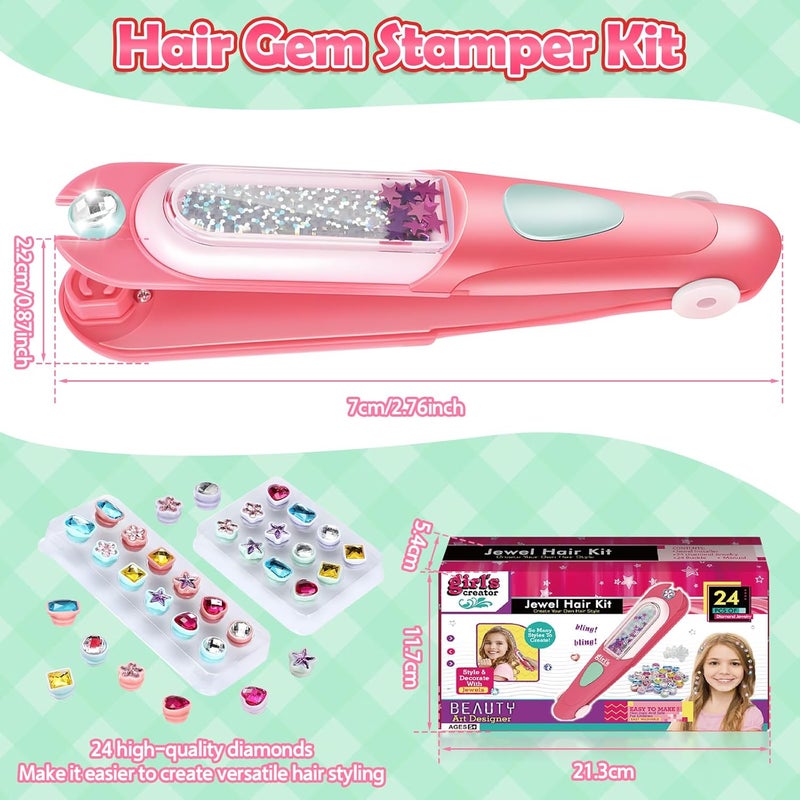 HatchHaven Hair Gem Stamper Kit,Hair Styling Tool with Reusable Shining Diamonds,Bling Hair Jewels for Girls Toys Quick Gems Hair Jeweler Hair Bedazzler Birthday Gifts Toys for Girls Ages 3-12 - Image 3